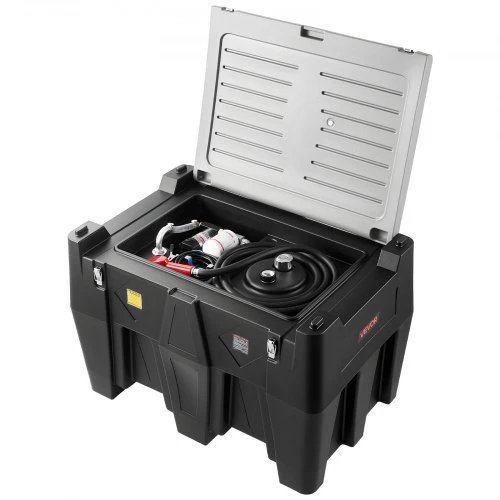 VEVOR Nešiojama dyzelino talpa, 484,5 l, 10 GPM, 12 V siurblys, 4 m žarna, juoda