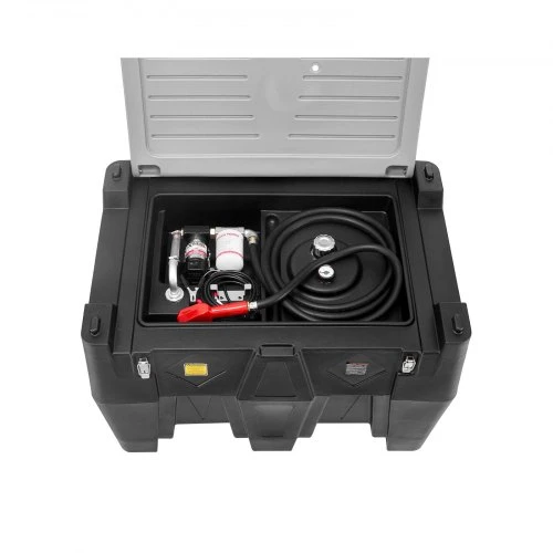 VEVOR Nešiojama dyzelino talpa, 484,5 l, 10 GPM, 12 V siurblys, 4 m žarna, juoda