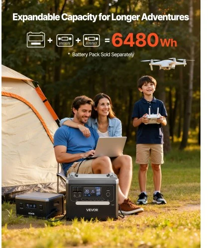 VEVOR Nešiojama elektrinė, 2400 W, su 2 x 200 W sulankstomomis saulės panelėmis, 2160 Wh, LiFePO4