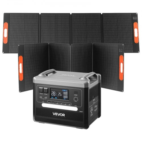 VEVOR Nešiojama elektrinė, 2400 W, su 2 x 200 W sulankstomomis saulės panelėmis, 2160 Wh, LiFePO4