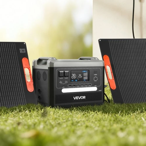 VEVOR Nešiojama elektrinė, 2400 W, su 2 x 200 W sulankstomomis saulės panelėmis, 2160 Wh, LiFePO4