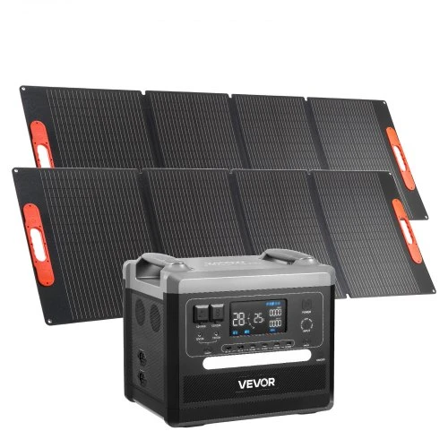 VEVOR Nešiojama elektrinė, 2400 W, su 2 x 200 W sulankstomomis saulės panelėmis, 2160 Wh, LiFePO4