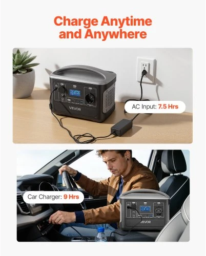 VEVOR Nešiojama elektrinė, 600 W, 493 Wh LiFePO₄, 7 išvesties prievadai