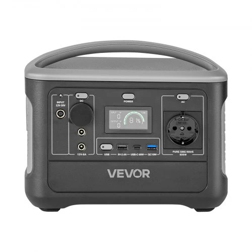 VEVOR Nešiojama elektrinė, 600 W, 493 Wh LiFePO₄, 7 išvesties prievadai