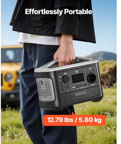 VEVOR Nešiojama elektrinė, 600 W, 493 Wh LiFePO₄, 7 išvesties prievadai