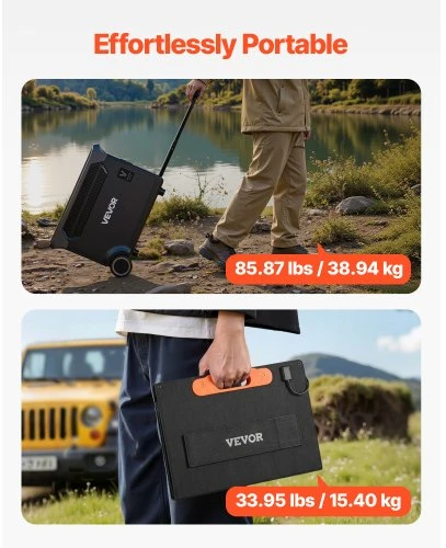 VEVOR Nešiojama elektrinė su 2 x 200 W saulės panelėmis, 3000 W, 3072 Wh