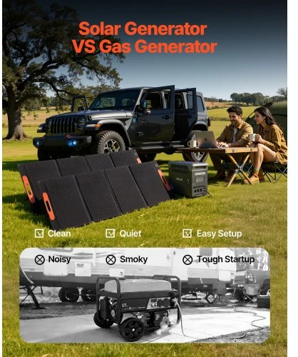 VEVOR Nešiojama elektrinė su 2 x 200 W saulės panelėmis, 3000 W, 3072 Wh