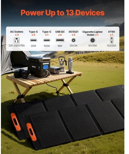 VEVOR Nešiojama elektrinė su 2 x 200 W saulės panelėmis, 3000 W, 3072 Wh