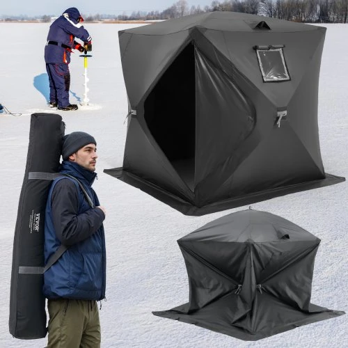 VEVOR Nešiojama ledo žūklės palapinė T039, 3-4 vietų, juoda, 2.3 x 2.3 x 2 m