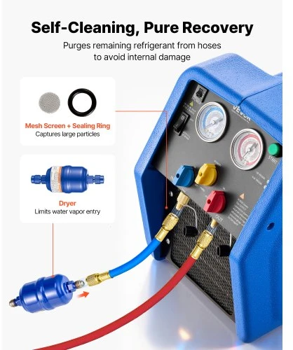 VEVOR Nešiojama šaltnešio susigrąžinimo mašina, 1 HP, 220 V, 50 Hz, dviejų cilindrų
