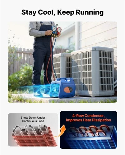 VEVOR Nešiojama šaltnešio susigrąžinimo mašina, 1 HP, 220 V, 50 Hz, dviejų cilindrų