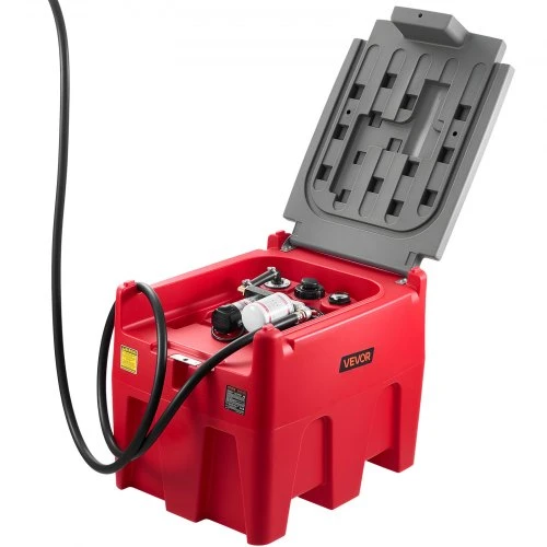 VEVOR Nešiojamas dyzelino bakas, 220 l, 10,6 GPM, 12 V elektrinis siurblys, 4 m žarna, raudonas