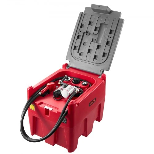 VEVOR Nešiojamas dyzelino bakas, 220 l, 10,6 GPM, 12 V elektrinis siurblys, 4 m žarna, raudonas