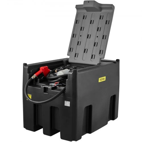 VEVOR Nešiojamas dyzelino bakas, 439,1 l, 37,85 l/min, 12 V siurblys, 399,3 cm žarna, juodas