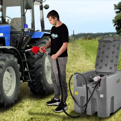 VEVOR Nešiojamas dyzelino bakas, 439,1 l, 12 V elektrinis siurblys, pilkas
