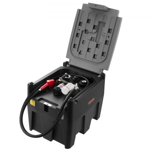 VEVOR Nešiojamas dyzelino bakas, 220 l, 10 GPM, 12 V elektrinis siurblys, 4 m žarna, juodas
