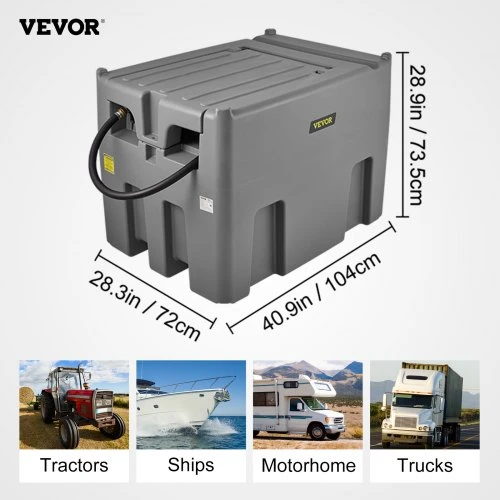 VEVOR Nešiojamas dyzelino bakas, 439,1 l, 12 V elektrinis siurblys, pilkas
