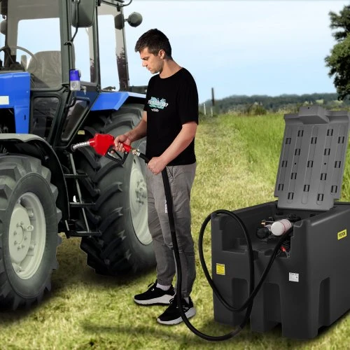 VEVOR Nešiojamas dyzelino bakas, 439,1 l, 37,85 l/min, 12 V siurblys, 399,3 cm žarna, juodas