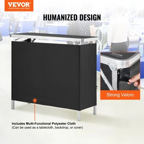 VEVOR Nešiojamas parodų podiumo stalas, 97,5 × 38,5 × 87 cm, juodas, sulankstomas
