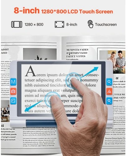 VEVOR Nešiojamasis skaitmeninis didintuvas, 8 colių jutiklinis ekranas, 2X–20X, 13 MP, HDMI, 16 GB