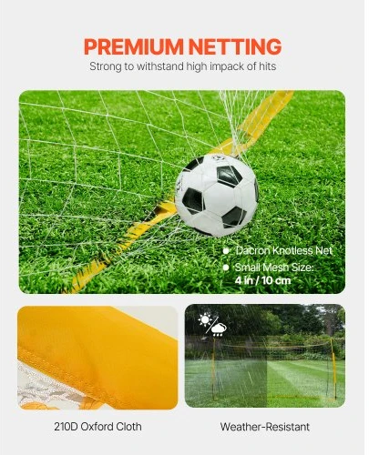 VEVOR Nešiojami futbolo vartai 12 x 6 ft, plieninė ir stiklo pluošto konstrukcija, su nešiojamu krepšiu, geltoni