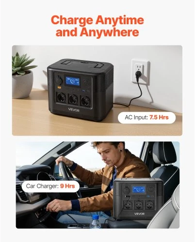 VEVOR Nešiojamoji elektros jėgainė, 1200 W, 806 Wh, LiFePO4, 9 išvestys, M9