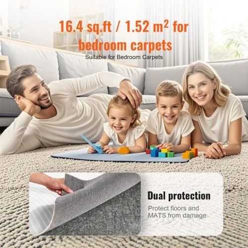 Koduva VEVOR neslystantis kilimo padas, apsauginis amortizacinis kilimėlis 9' x 12', 1/4" storio, dvipusis, pilkas