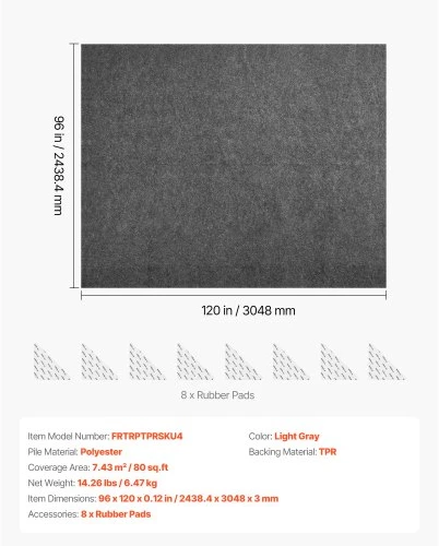 VEVOR Neslystantis kilimo paklotas 2,44 x 3,05 m, veltinio ir gumos pagrindas