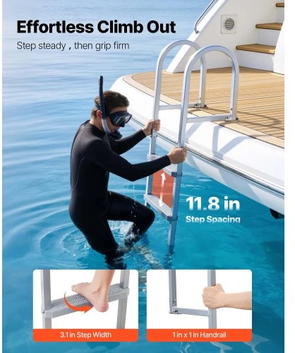 Koduva VEVOR nuimamos prieplaukos kopėčios, 3 pakopos, aliuminio lydinys, 227 kg