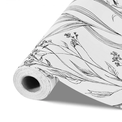 VEVOR Nulupami ir klijuojami tapetai, 45 cm x 10 m, balta linijinė botaninė ir gėlių grafika