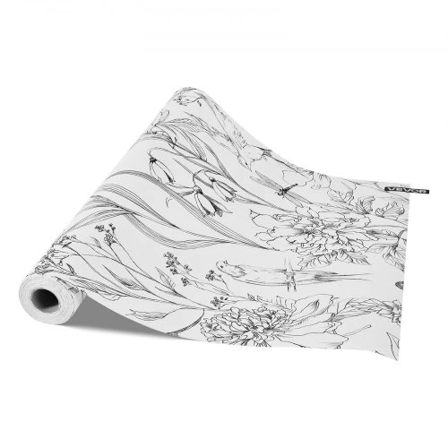 VEVOR Nulupami ir klijuojami tapetai, 45 cm x 10 m, balta linijinė botaninė ir gėlių grafika