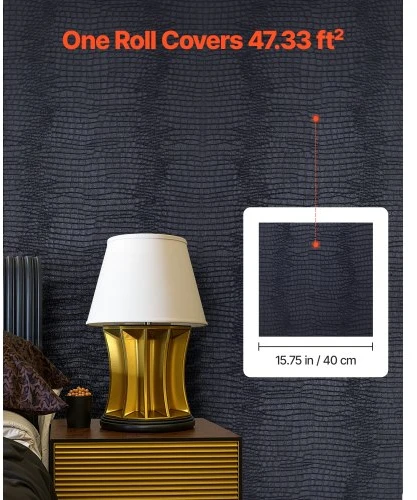 Koduva VEVOR nuplyštami ir priklijuojami tapetai, 40 cm x 10 m, juodi, įskilusios tekstūros