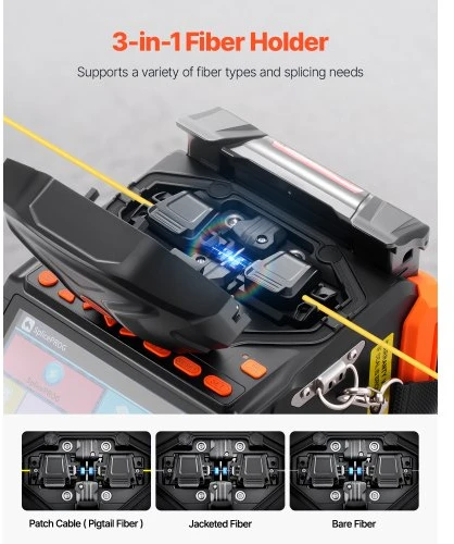 VEVOR Optinių skaidulų suvirinimo aparatas ALK-T8, 6 varikliai, 5" jutiklinis ekranas, 7800 mAh