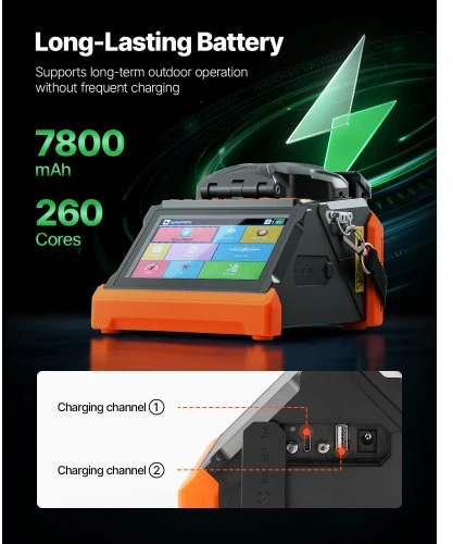VEVOR Optinių skaidulų suvirinimo aparatas ALK-T8, 6 varikliai, 5" jutiklinis ekranas, 7800 mAh
