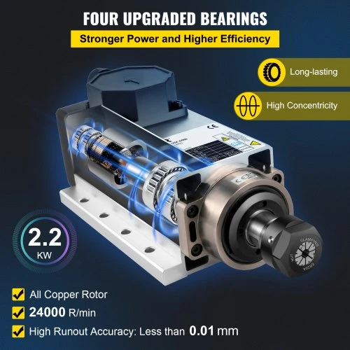 Koduva VEVOR oro aušinamas CNC veleno variklis 2,2 kW, 220 V, ER20, 24 000 aps./min