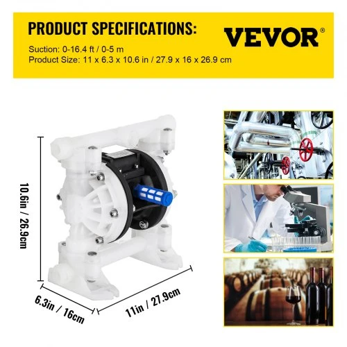 VEVOR Oro dvigubos membranos siurblys QBY4-15, 7 GPM, 100 PSI, polipropilenas, 1,3 cm įleidimo ir išleidimo angos