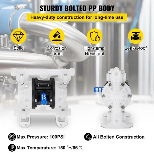 VEVOR Oro dvigubos membranos siurblys QBY4-15, 7 GPM, 100 PSI, polipropilenas, 1,3 cm įleidimo ir išleidimo angos