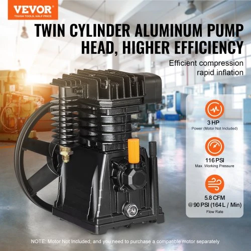 Koduva VEVOR oro kompresoriaus galvutė SL-265/8, 3 AG, 5,8 CFM @ 90 PSI, aliuminis