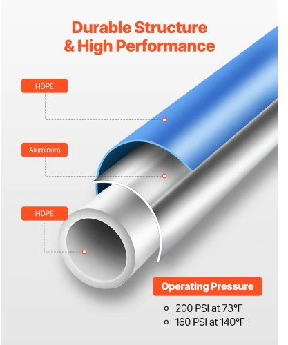 Koduva VEVOR oro kompresoriaus linijos rinkinys, 200 ft x 3/4", HDPE-aliuminio suslėgto oro vamzdynas, mėlynas