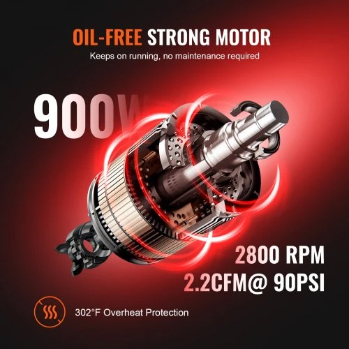 Koduva VEVOR oro kompresorius 18 L, 900 W, 2.2 CFM@ 90PSI, 70 dB, be alyvos