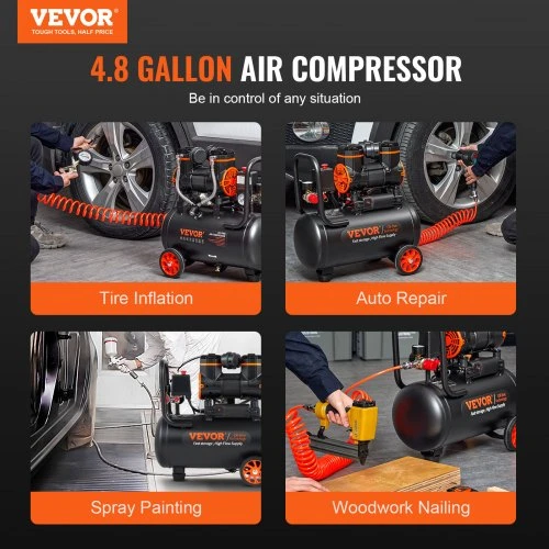 Koduva VEVOR oro kompresorius 18 L, 900 W, 2.2 CFM@ 90PSI, 70 dB, be alyvos