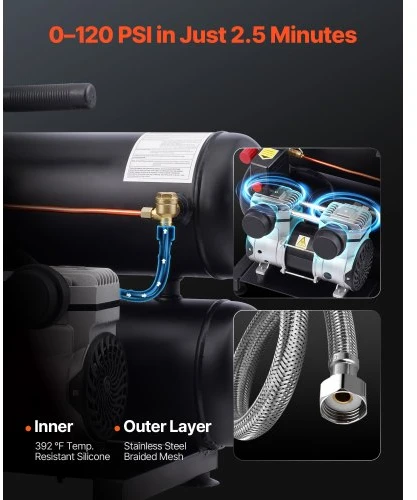 VEVOR Oro kompresorius, 18 l plieno bakas, 1 HP, 650 W, be alyvos, 120 PSI