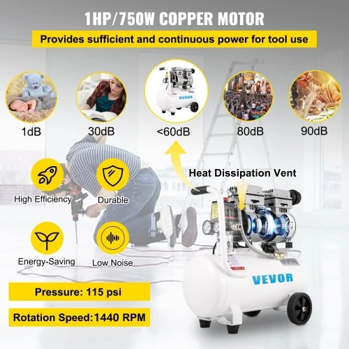 Koduva VEVOR oro kompresorius 25 l, 750 W, 1 HP, 115 PSI, 55 x 27 x 58,5 cm
