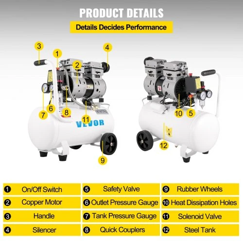Koduva VEVOR oro kompresorius 25 l, 750 W, 1 HP, 115 PSI, 55 x 27 x 58,5 cm
