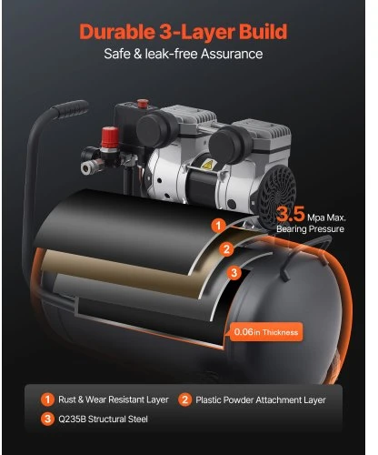 Koduva VEVOR oro kompresorius, 30 l plieno bakas, 1 HP, 650 W, 120 PSI, be alyvos