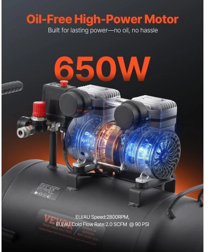 Koduva VEVOR oro kompresorius, 30 l plieno bakas, 1 HP, 650 W, 120 PSI, be alyvos