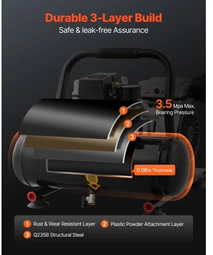 Koduva VEVOR oro kompresorius, 4 l plieno bakas, 1 HP, 635 W, 68 dB, JR550GJ4L