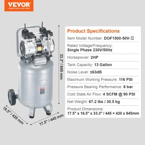 Koduva VEVOR oro kompresorius 49,2 l, 2 HP, 116 PSI