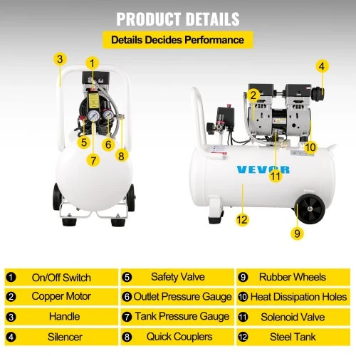 Koduva VEVOR oro kompresorius 50 l, 750 W, baltas