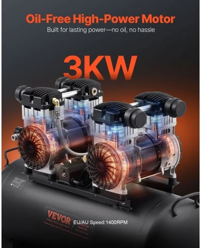 Koduva VEVOR oro kompresorius, 75 l plieno bakas, 4 HP, 125 PSI, 78 dB, FB1500D0-20C80